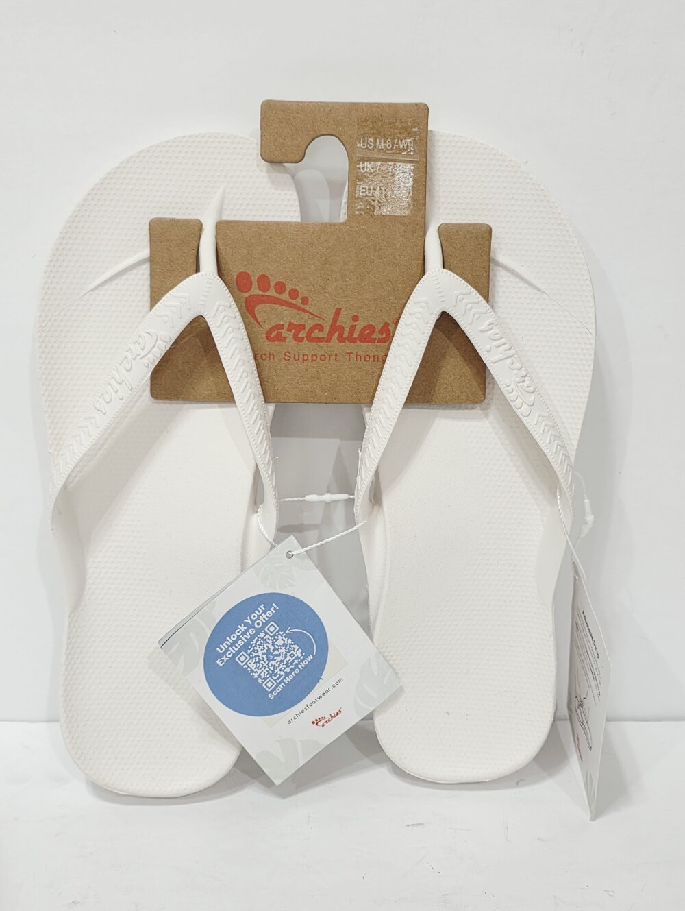 Archies Arch Support Thong WHITE LEATHER Flip Flops Sandal Men 8 Women 9 New